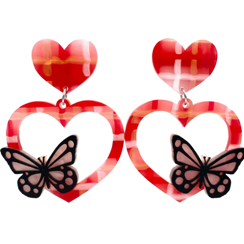 haus_of_dizzy_beautiful_b_1-6.webp Earrings^Haus Of Dizzy 'Beautiful Butterfly' Plaid Heart Earrings ?