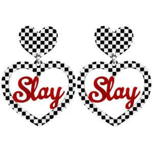 Earrings^Haus Of Dizzy Checkered Slay Heart Earrings