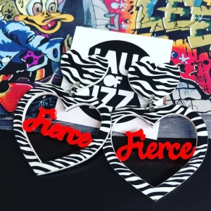 Earrings^Haus Of Dizzy 'Fierce' Zebra Print Heart Earrings