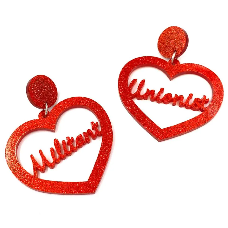 haus_of_dizzy_militant_un_0.webp Earrings^Haus Of Dizzy 'Militant Unionist' Glitter Barbie Heart Earrings