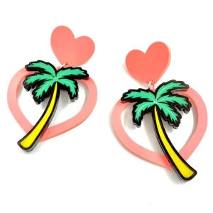 Earrings^Haus Of Dizzy Pastel Hawaiian Heart Palm Earrings