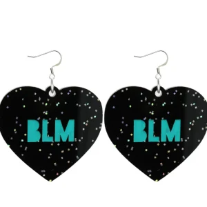 Earrings^Haus Of Dizzy 'PROTEST' in 'BLM' Black Glitter Heart Earrings