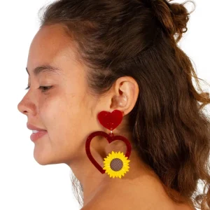 Earrings^Haus Of Dizzy Sunflower Heart Earrings