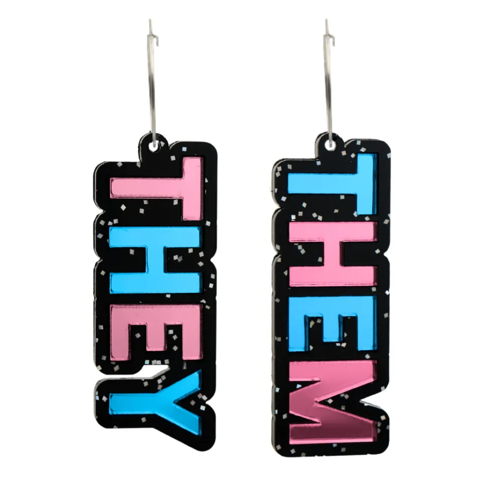 haus_of_dizzy_they_them_p_0.webp Earrings | Stacked Earrings^Haus Of Dizzy 'They Them' Pronoun Stacked Mirror Earrings